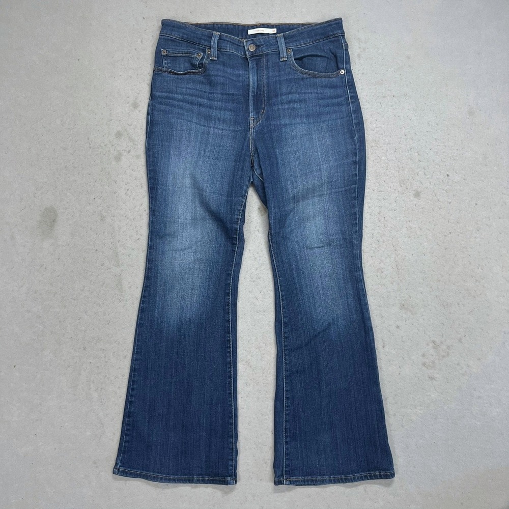 Levis 726 High Rise Flare Jeans Blue Denim Dark Wash W32 L30 Stretch Retro EUC